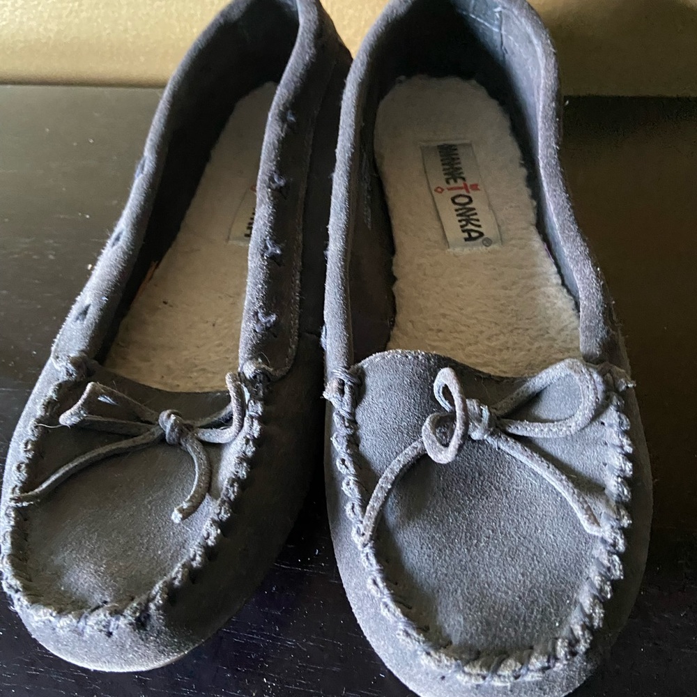 Gray suede moccasins